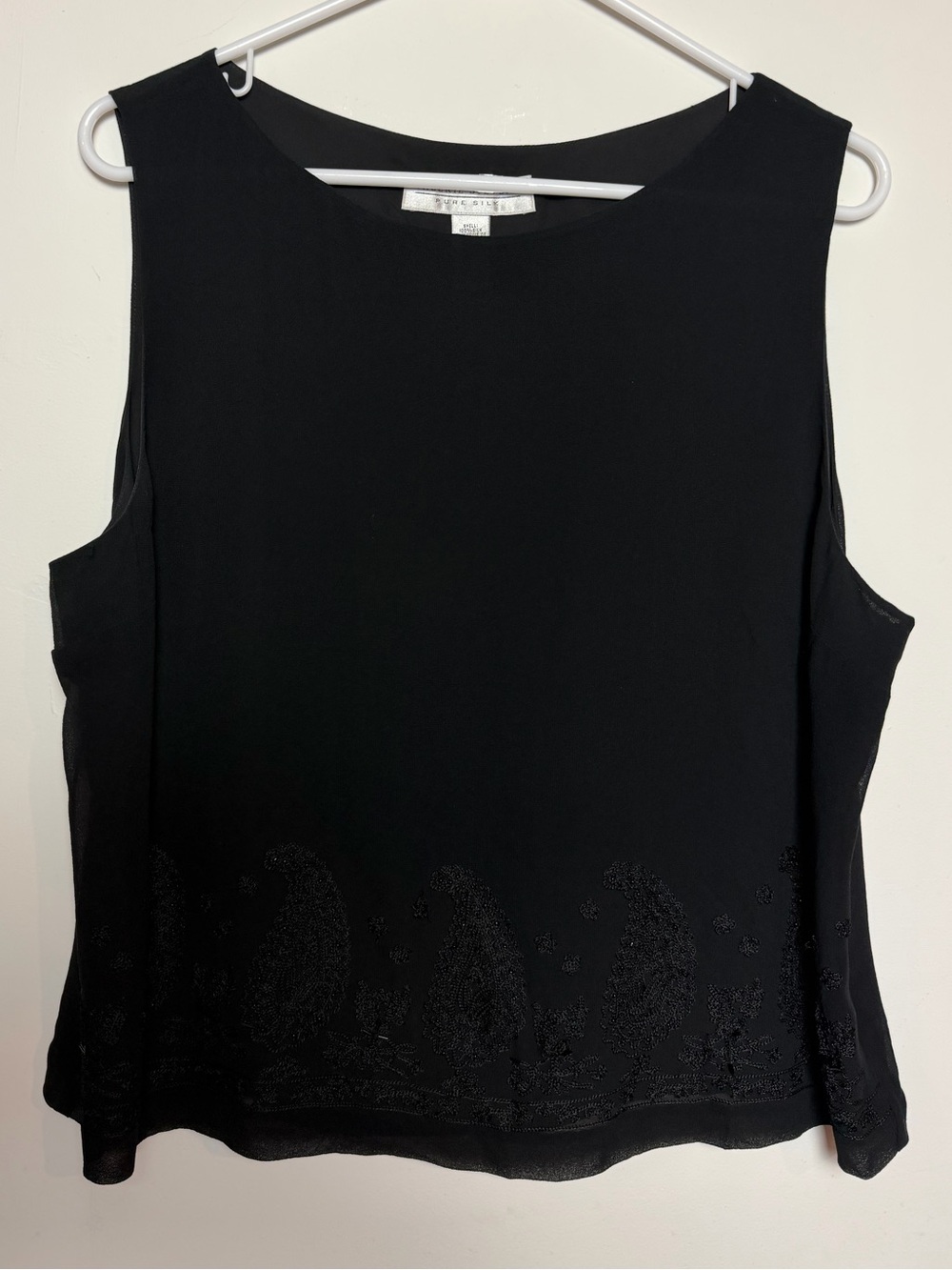 Valerie Stevens Pure Silk Black Beaded Sleeveless Blouse Top XL